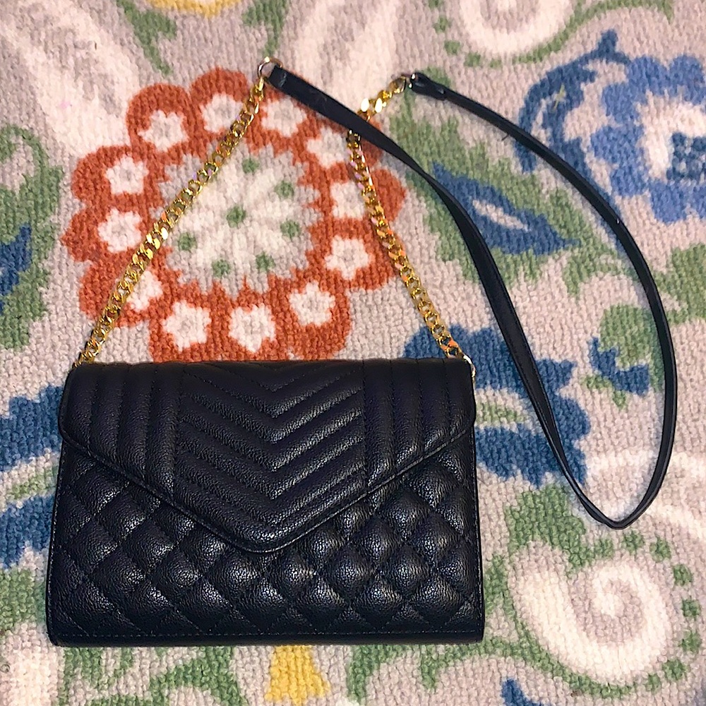 Madison west crossbody purse, two compartments and a card holder, black/gold